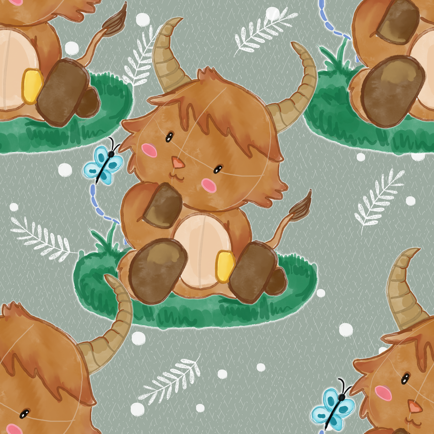 Ostomy Bag Highland cow- Green