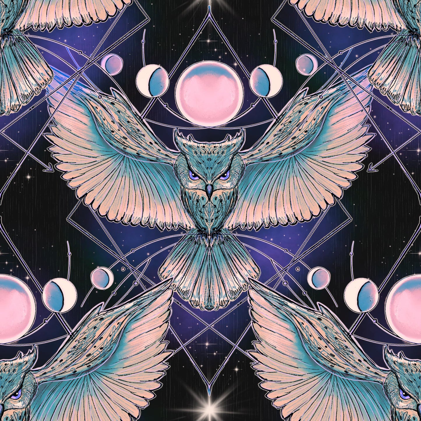 Owl white blue and purple