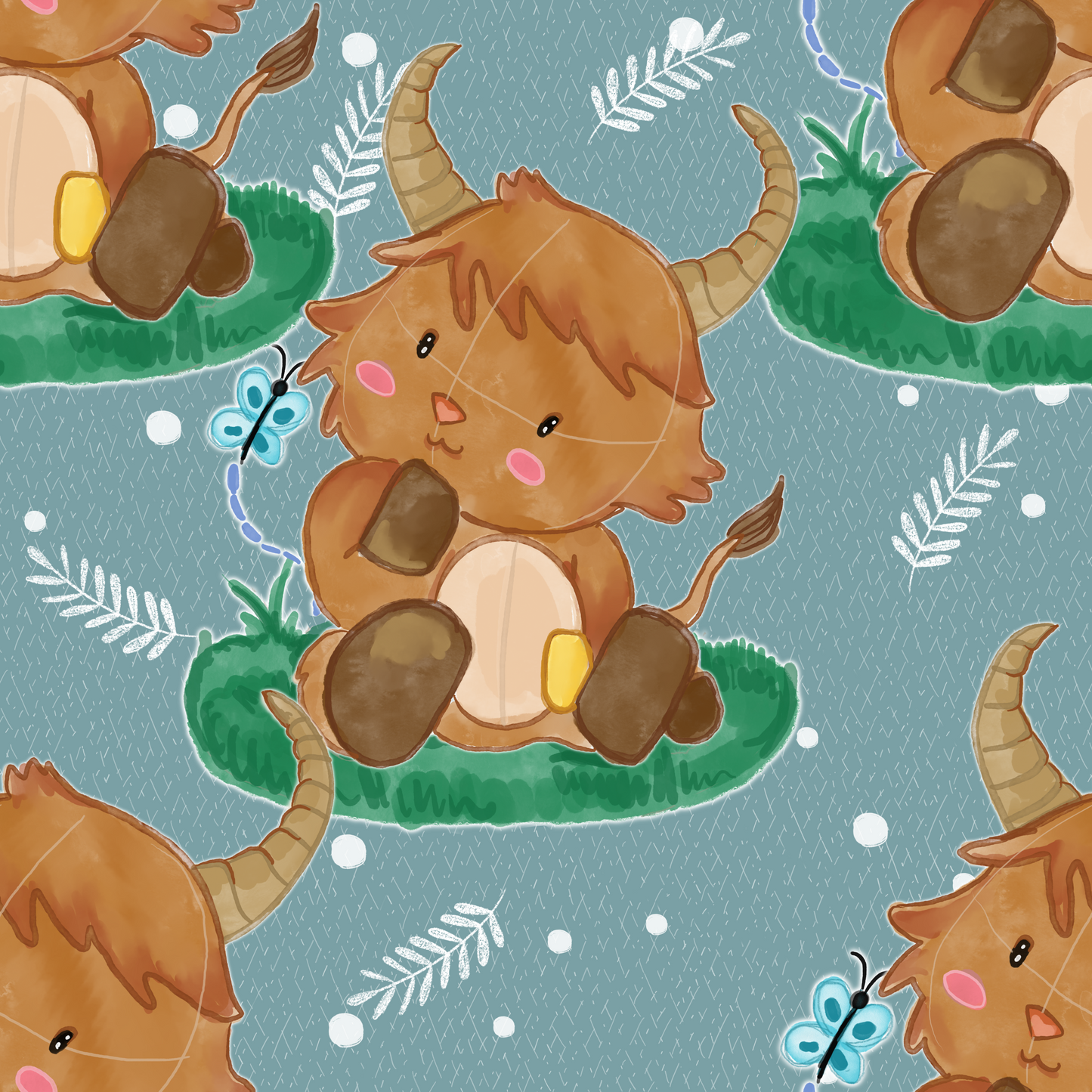 Ostomy Bag Highland Cow- Dusty Blue