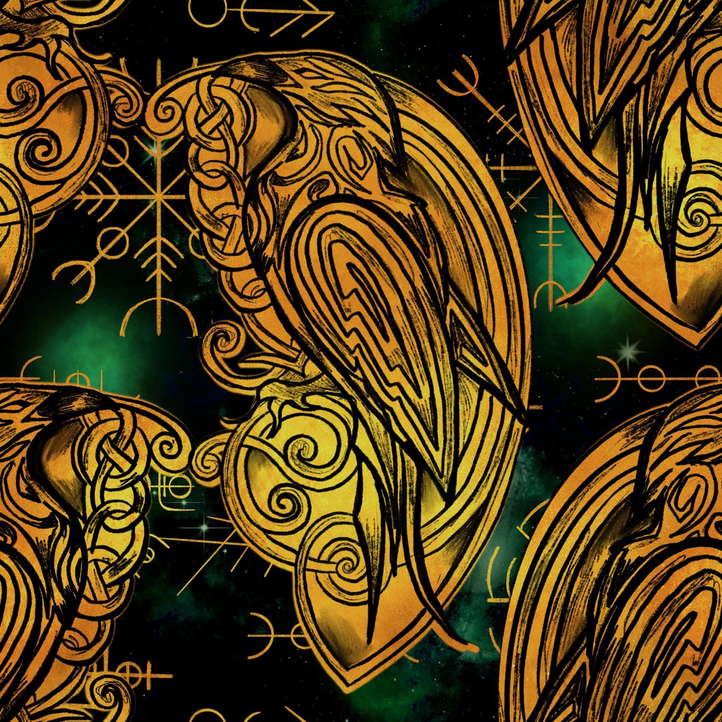 Viking raven yellow gold