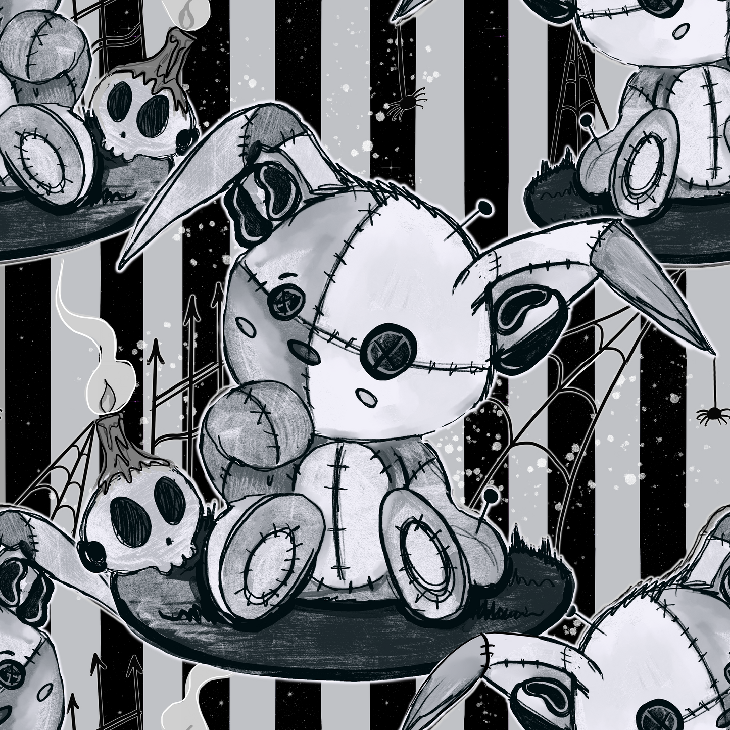 Hearing Aid Bunny Voodoo- B&W