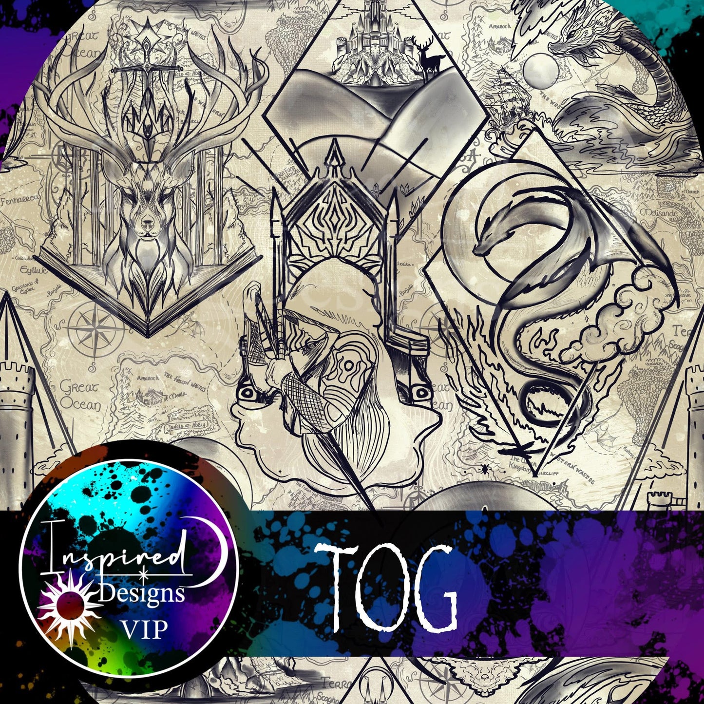 TOG- Maps & floral Dragon