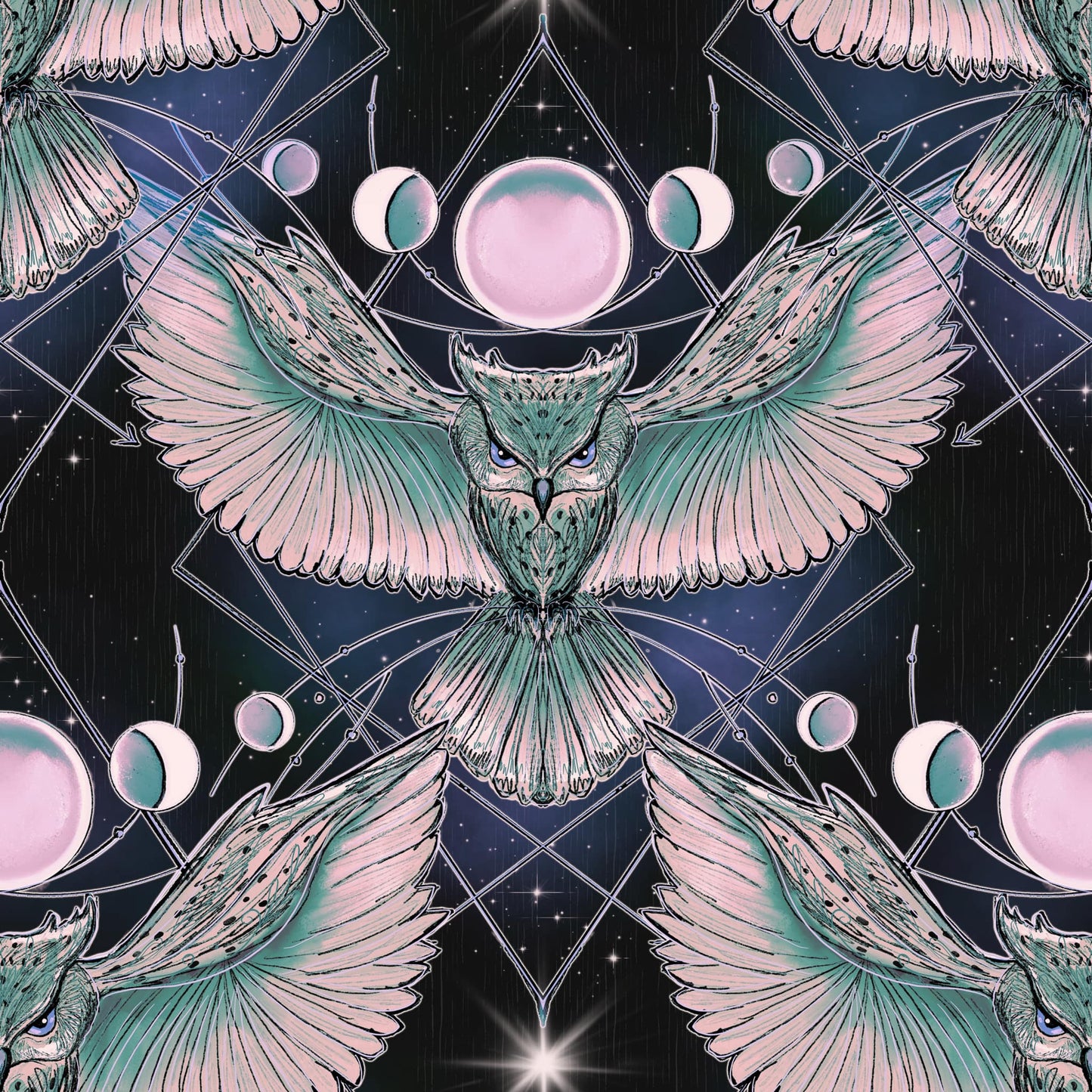 Owl white teal wings