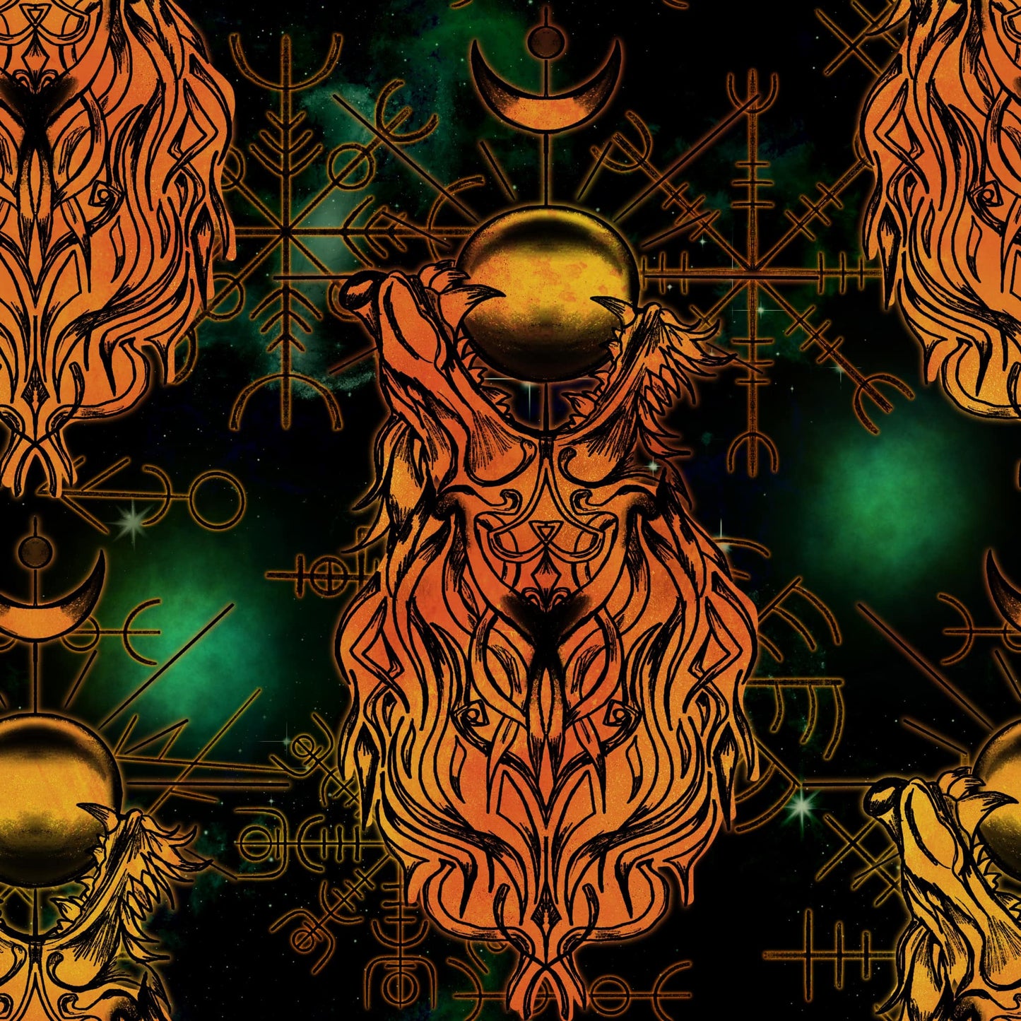 Viking wolf gold green