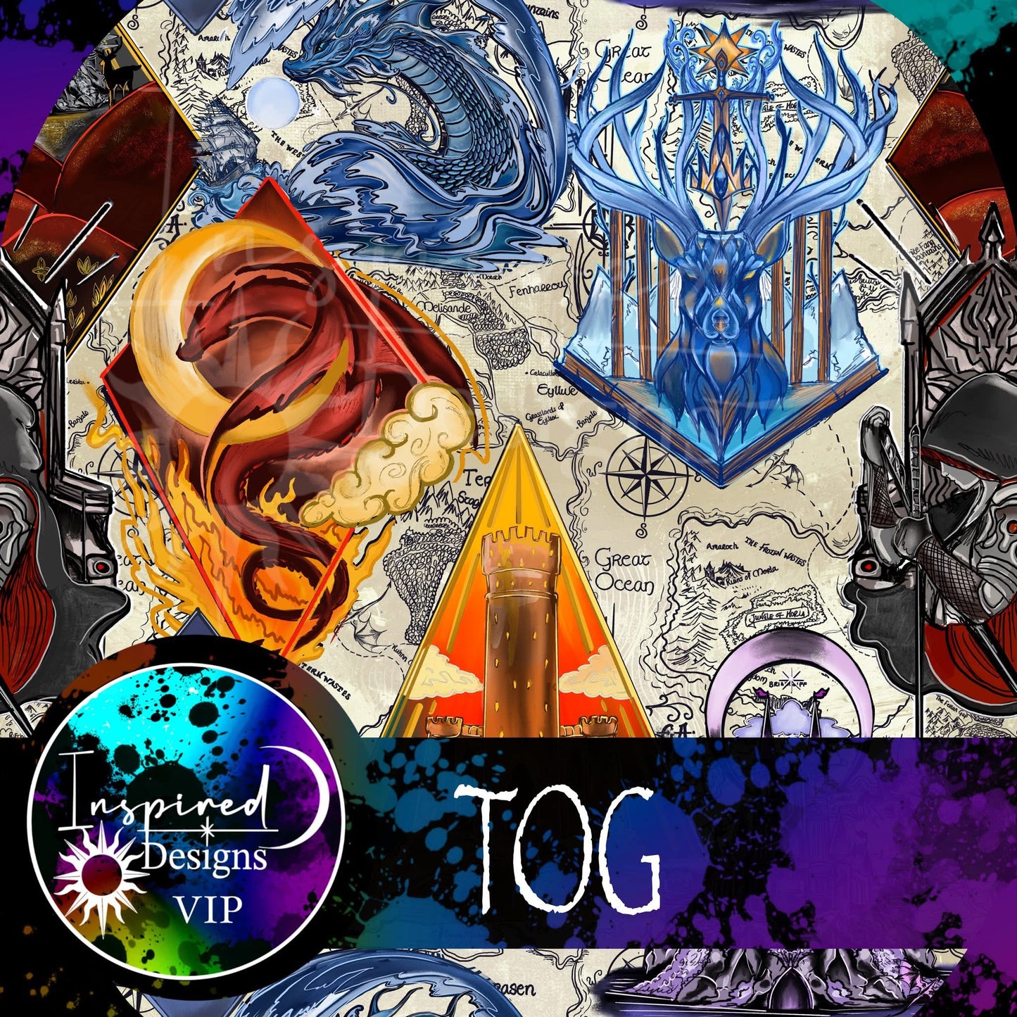 TOG- Maps & floral Dragon