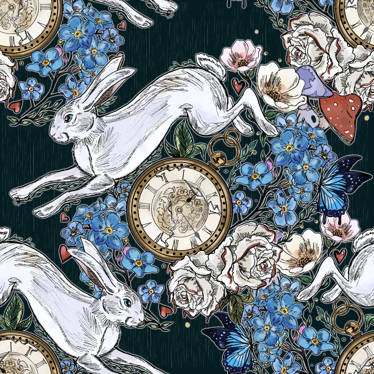 Hare clock dark teal